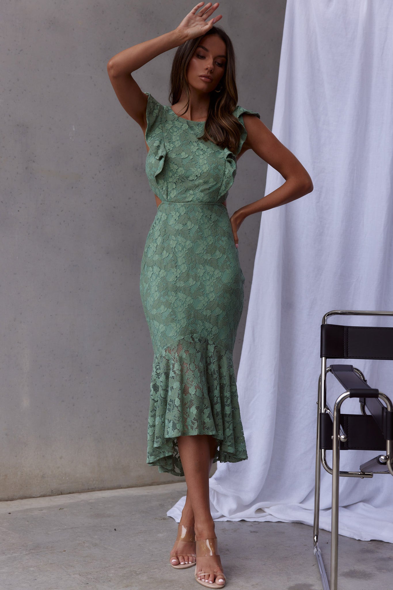 Jackie Pinafore Floral Lace Dress Avocado-Maymioy
