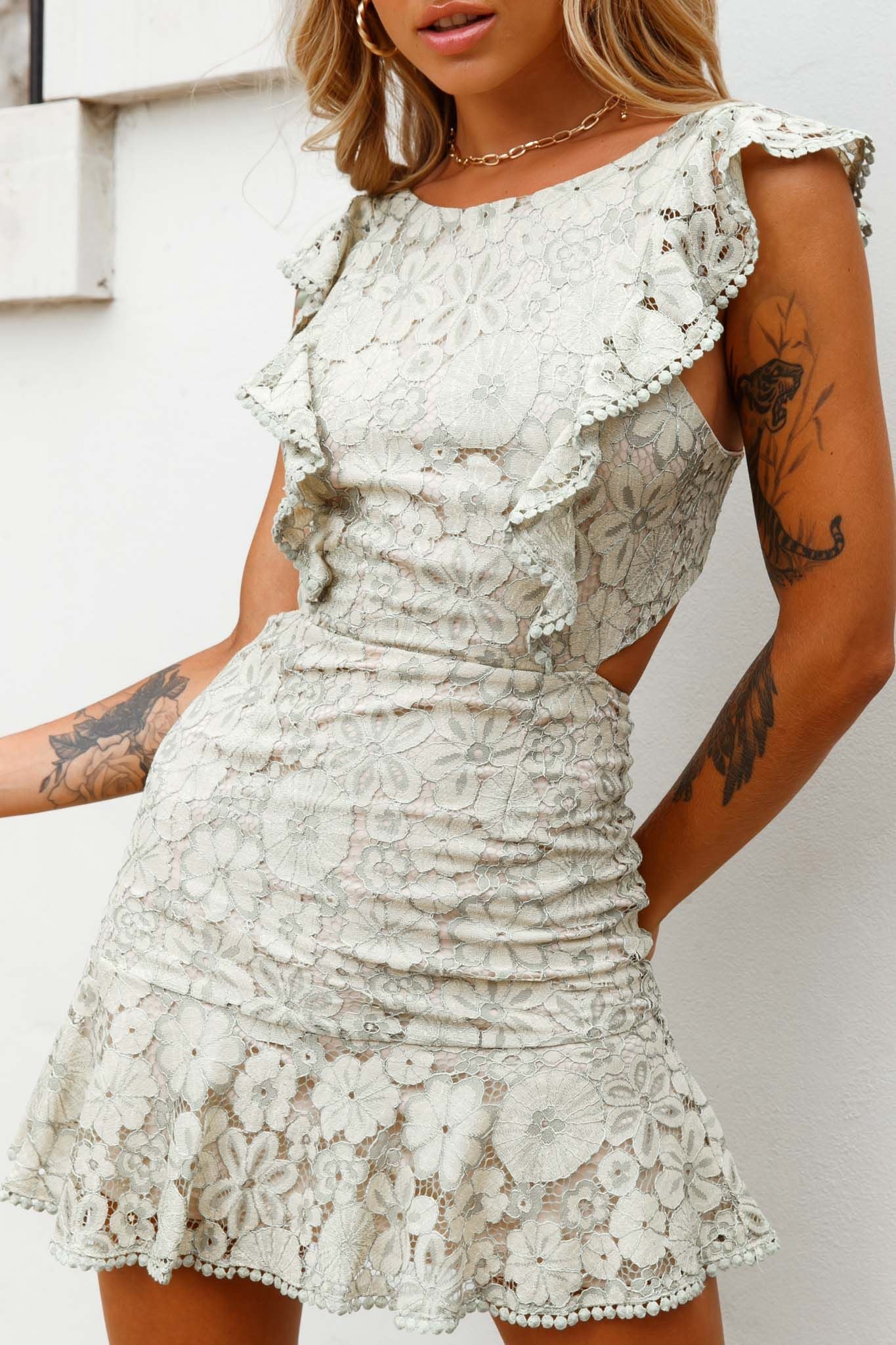Jackie Pinafore Floral Lace Dress Beige/Olive-Maymioy