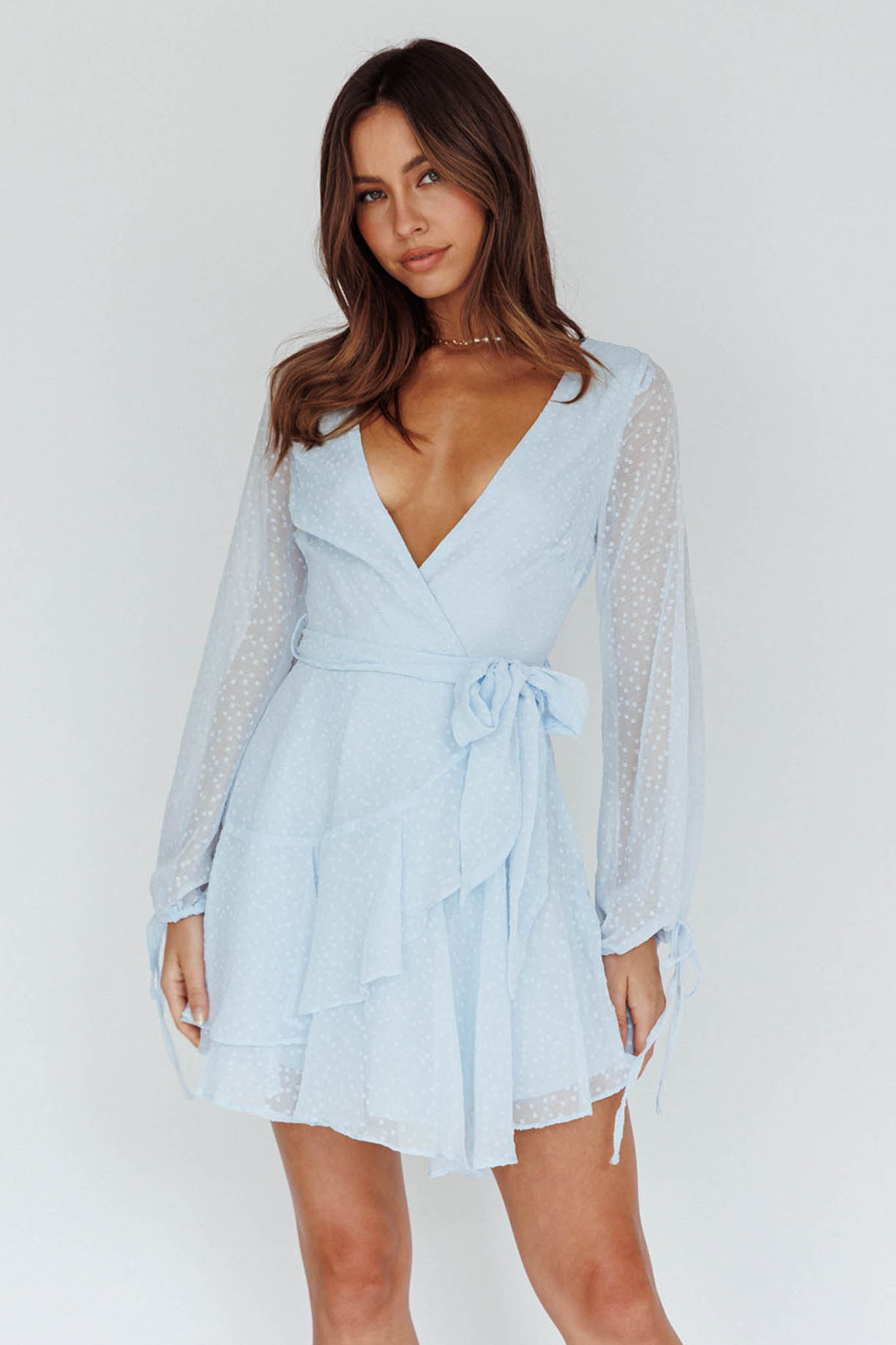 Sheri Hail Spot Chiffon Dress Blue-Maymioy