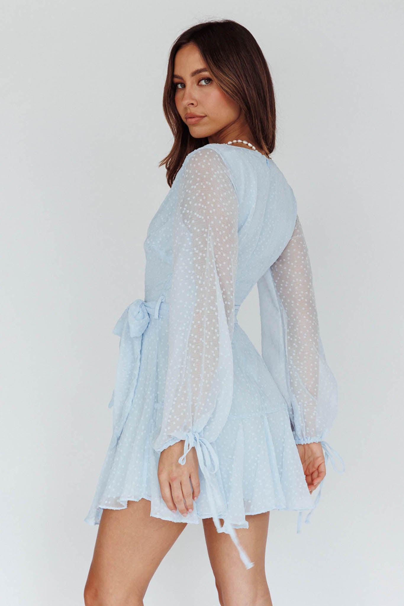 Sheri Hail Spot Chiffon Dress Blue-Maymioy