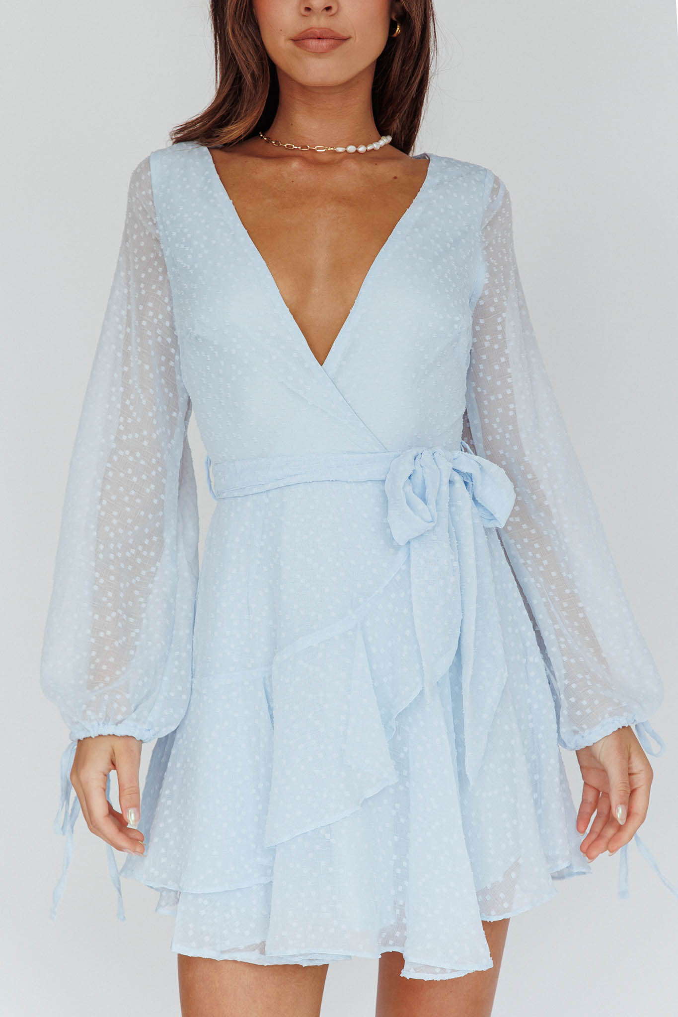 Sheri Hail Spot Chiffon Dress Blue-Maymioy