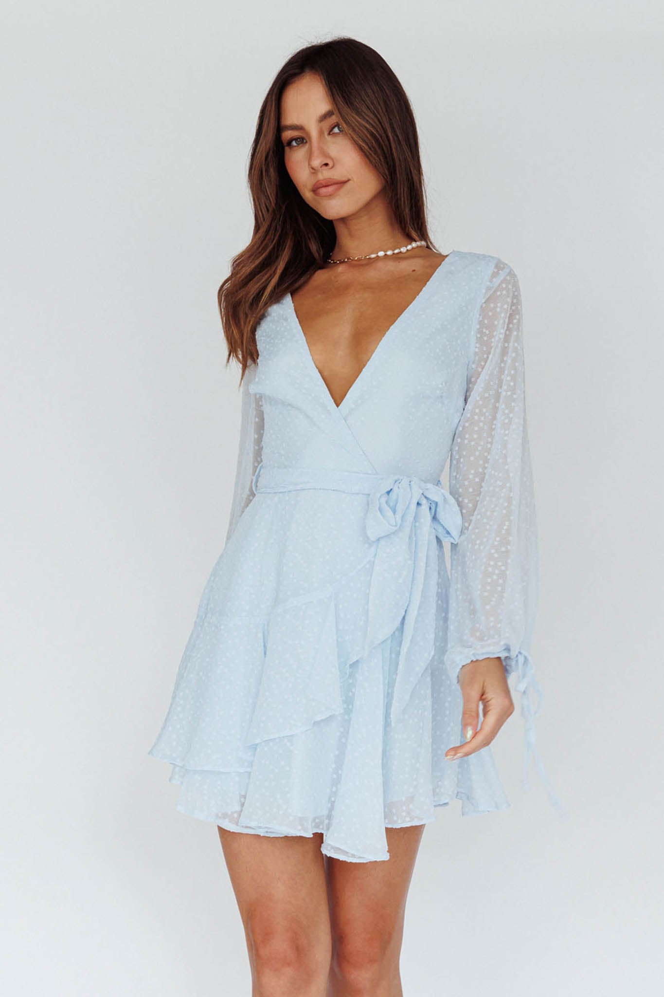 Sheri Hail Spot Chiffon Dress Blue-Maymioy