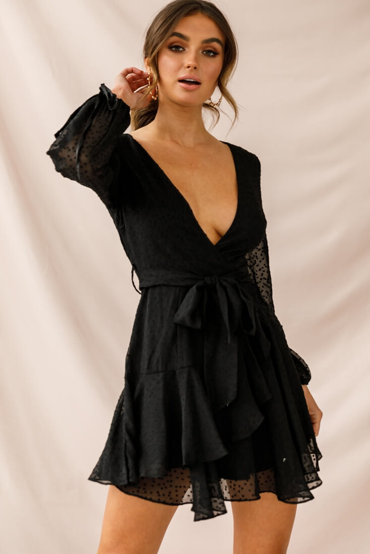Sheri Hail Spot Chiffon Dress Black-Maymioy
