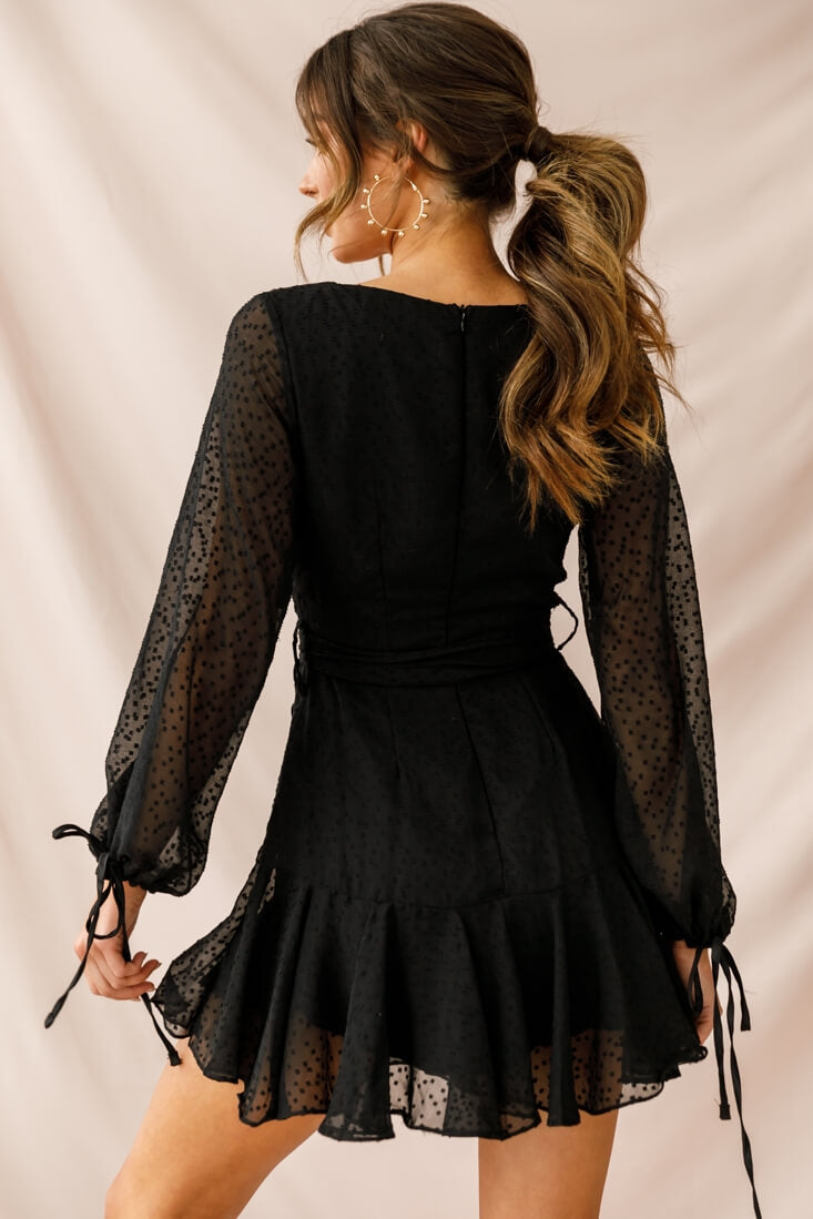 Sheri Hail Spot Chiffon Dress Black-Maymioy