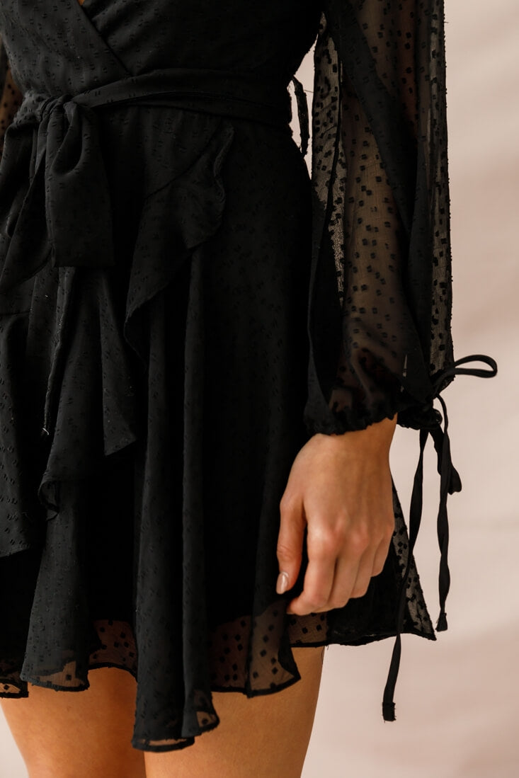 Sheri Hail Spot Chiffon Dress Black-Maymioy