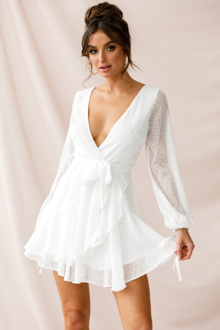 Sheri Hail Spot Chiffon Dress White-Maymioy