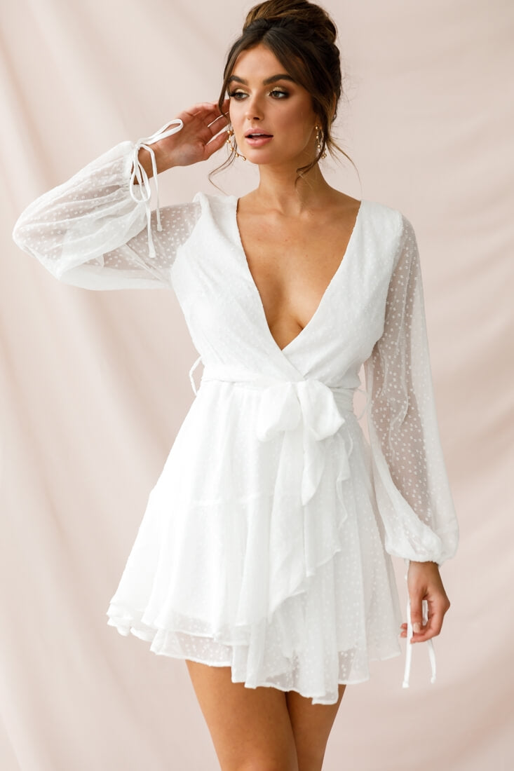 Sheri Hail Spot Chiffon Dress White-Maymioy