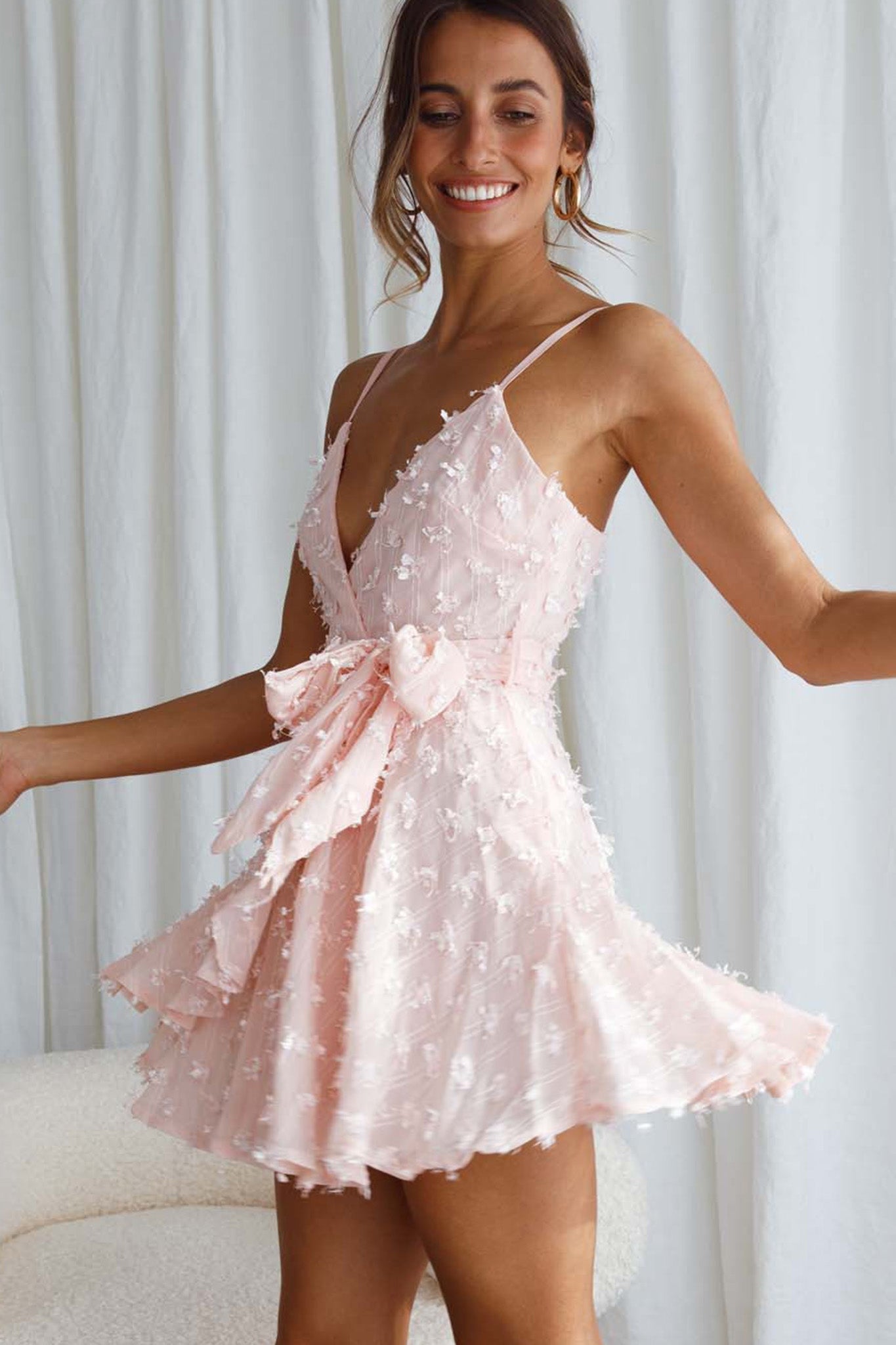 Sheri Embellished Chiffon Dress Pink-Maymioy