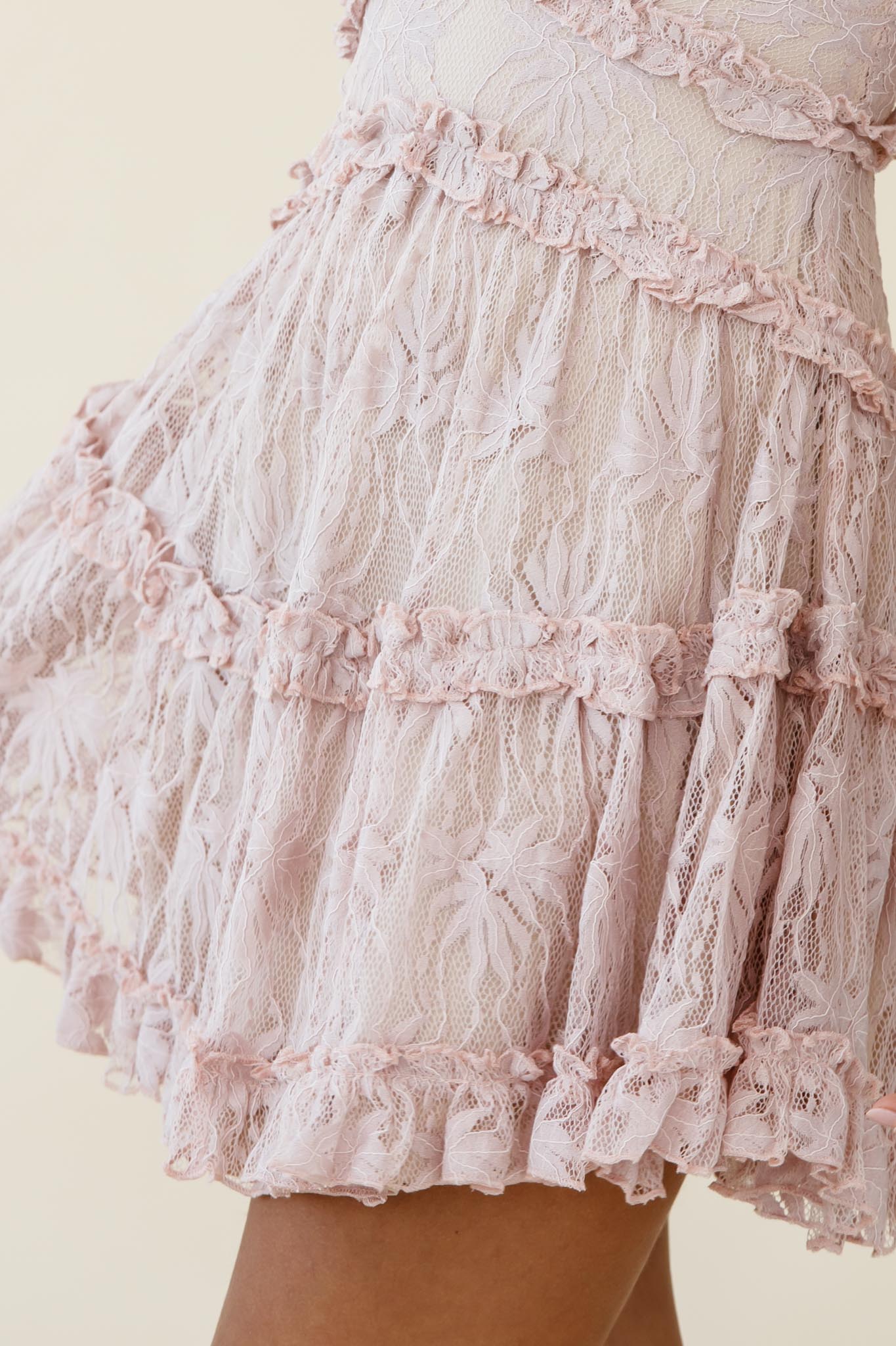 Laney Low Back Cami Strap Dress Floral Lace Blush-Maymioy