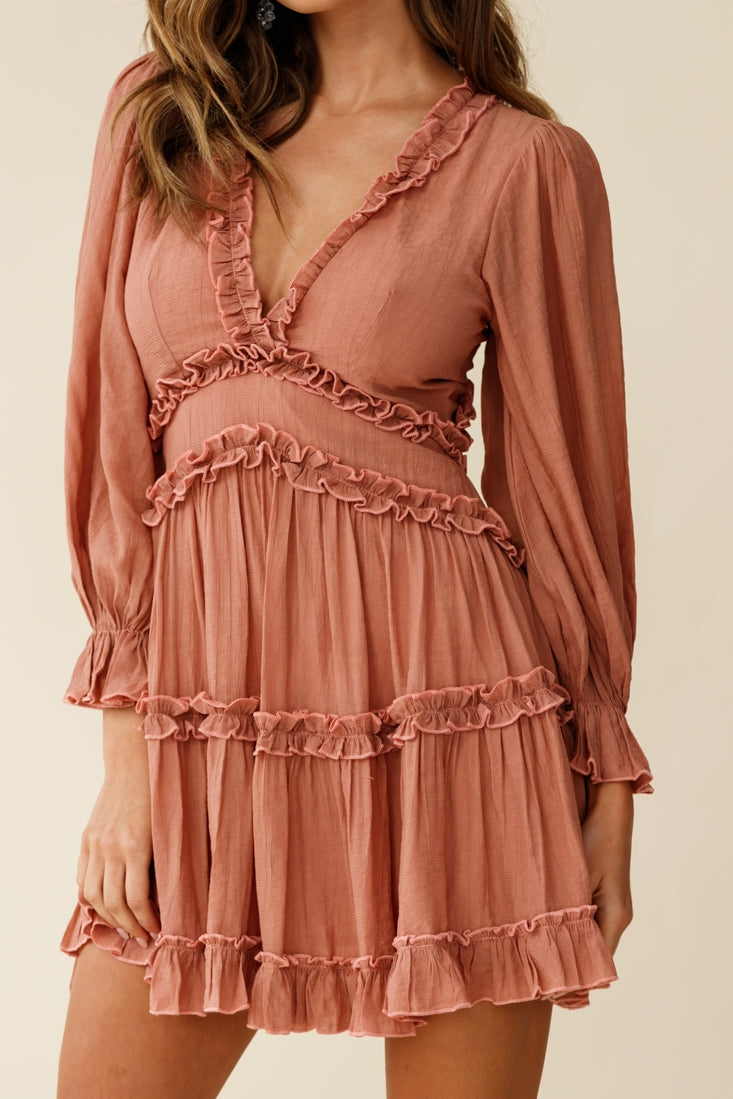 Laney Cutout Back Balloon Sleeve Dress Rose-Maymioy