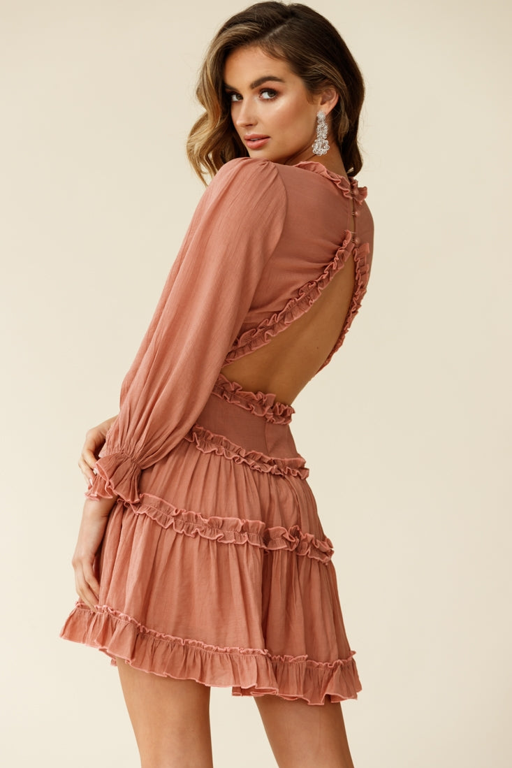 Laney Cutout Back Balloon Sleeve Dress Rose-Maymioy