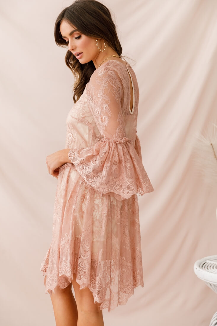 Birdie Lace Overlay Swing Dress Nude-Maymioy
