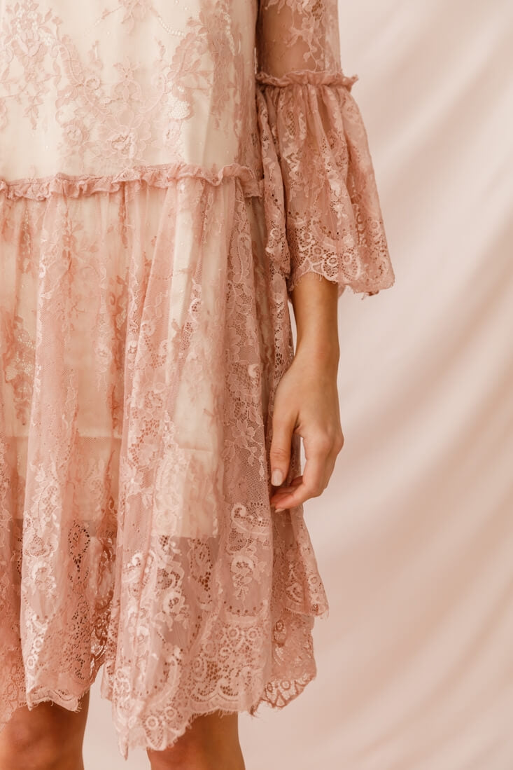 Birdie Lace Overlay Swing Dress Nude-Maymioy