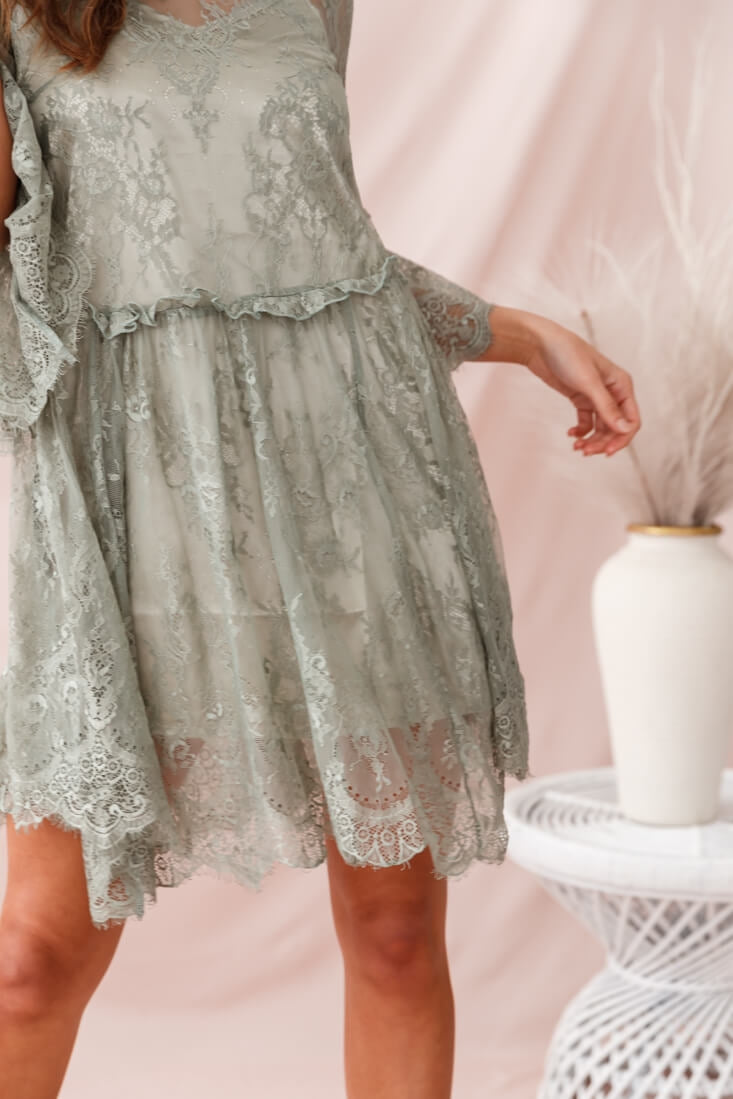 Birdie Lace Overlay Swing Dress Pistachio-Maymioy