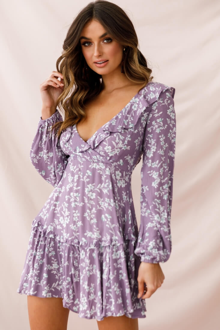 Brentwood Lace Up Babydoll Dress Lilac-Maymioy
