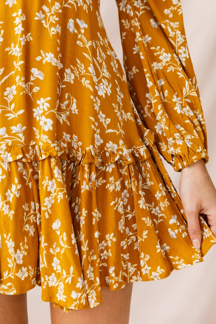 Brentwood Lace Up Babydoll Dress Mustard-Maymioy