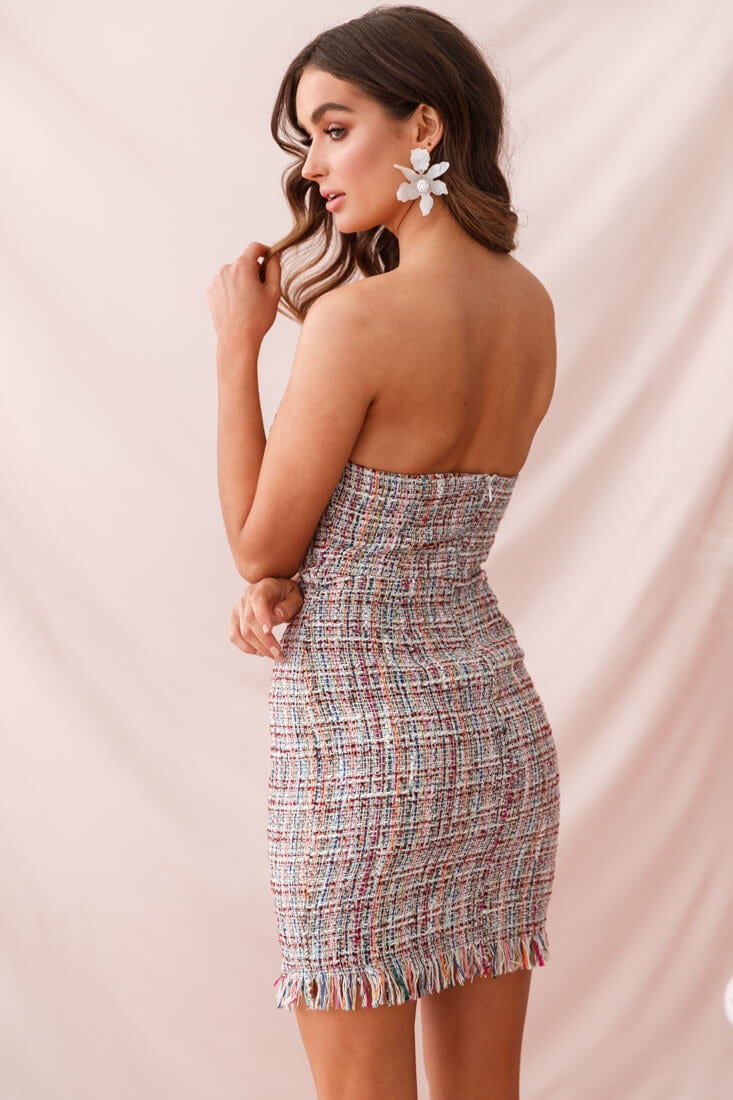 Edith Strapless Tweed Mini Dress Multi-Maymioy