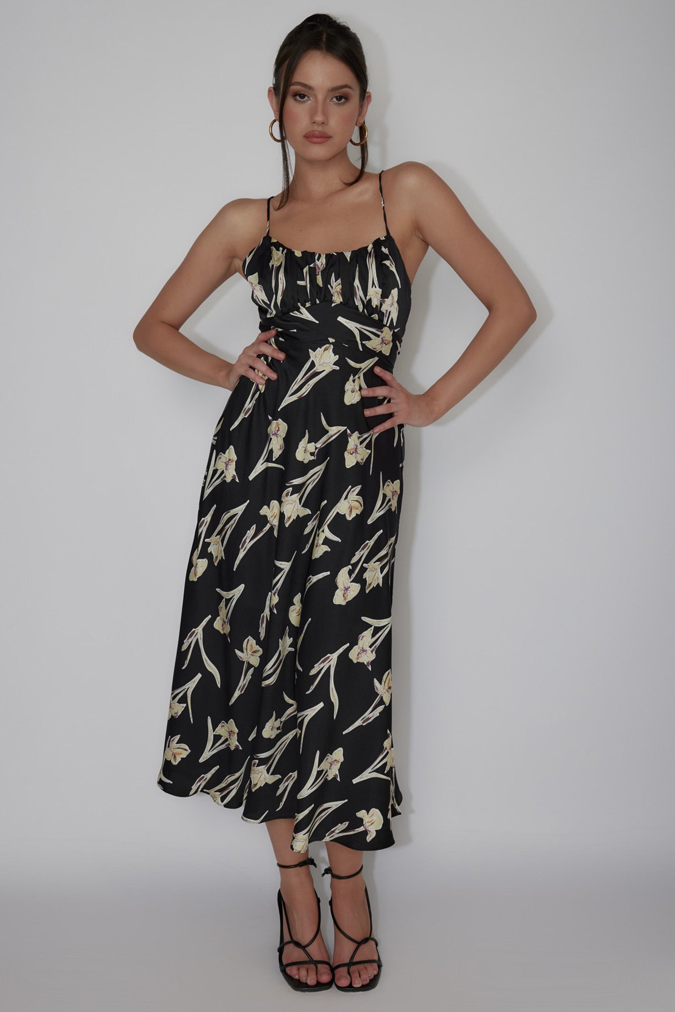 Linka Cami Strap Midi Dress Orchid Black-Maymioy