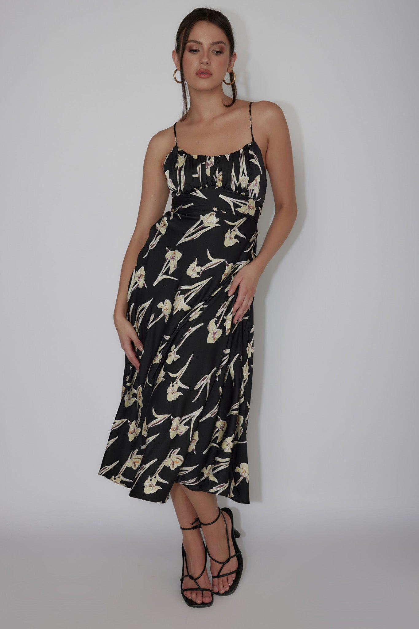 Linka Cami Strap Midi Dress Orchid Black-Maymioy