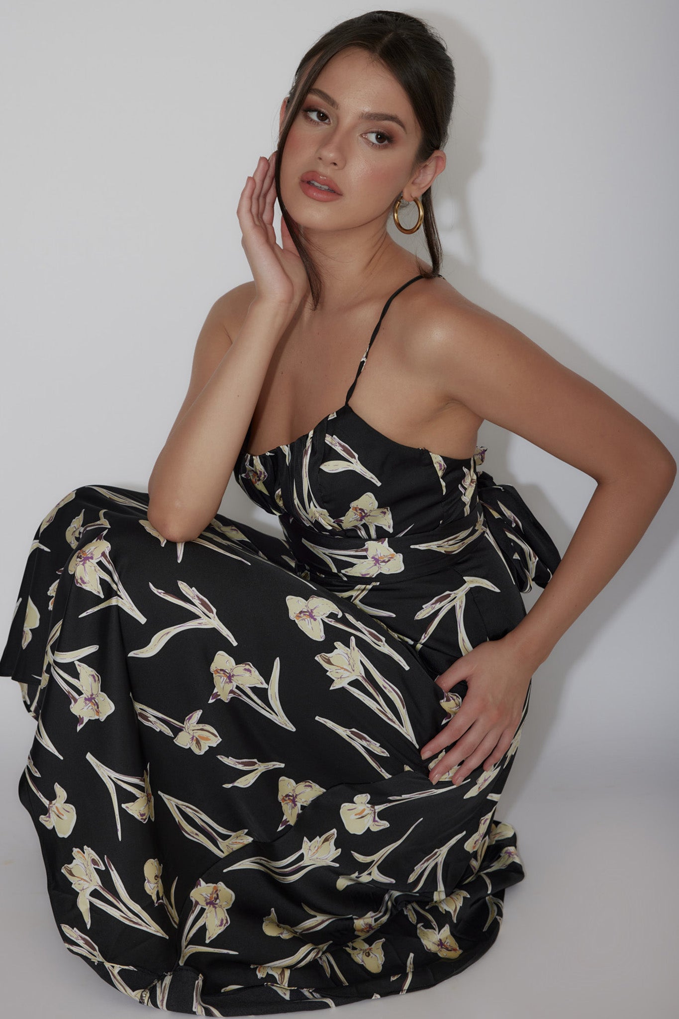 Linka Cami Strap Midi Dress Orchid Black-Maymioy