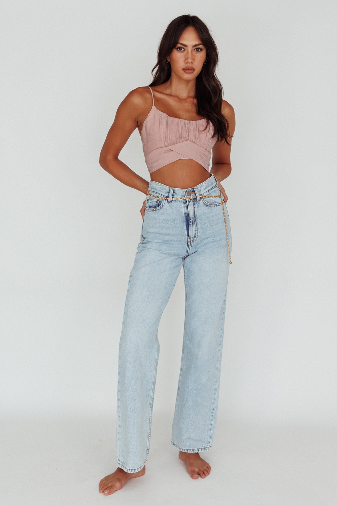 Linka Cami Strap Crop Top Blush-Maymioy