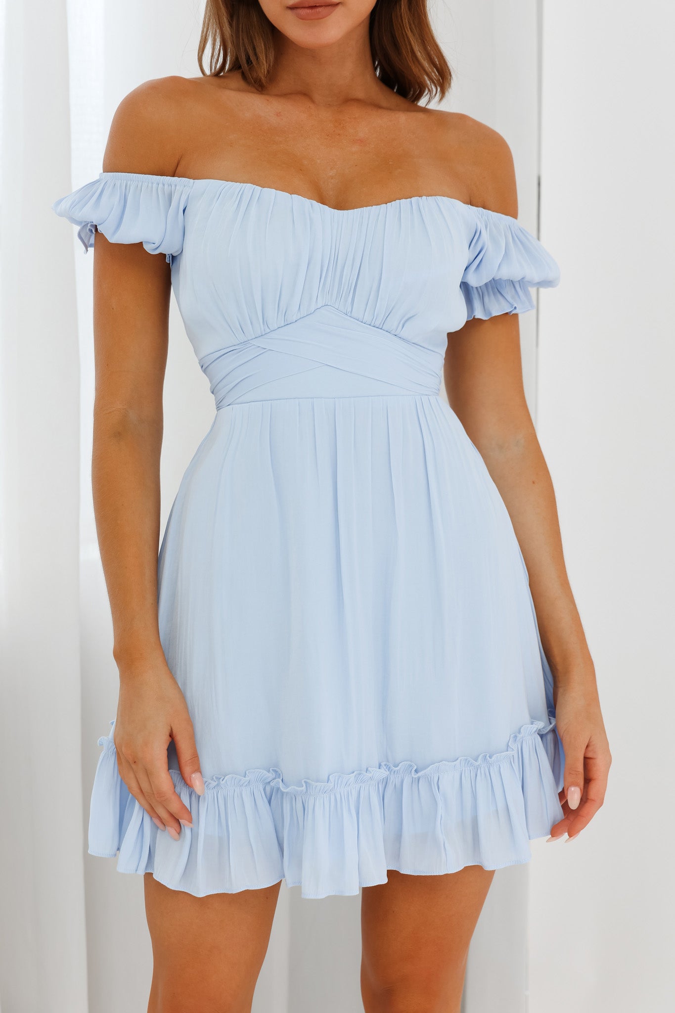 Linka Off-Shoulder Tie Back Dress Steel Blue-Maymioy