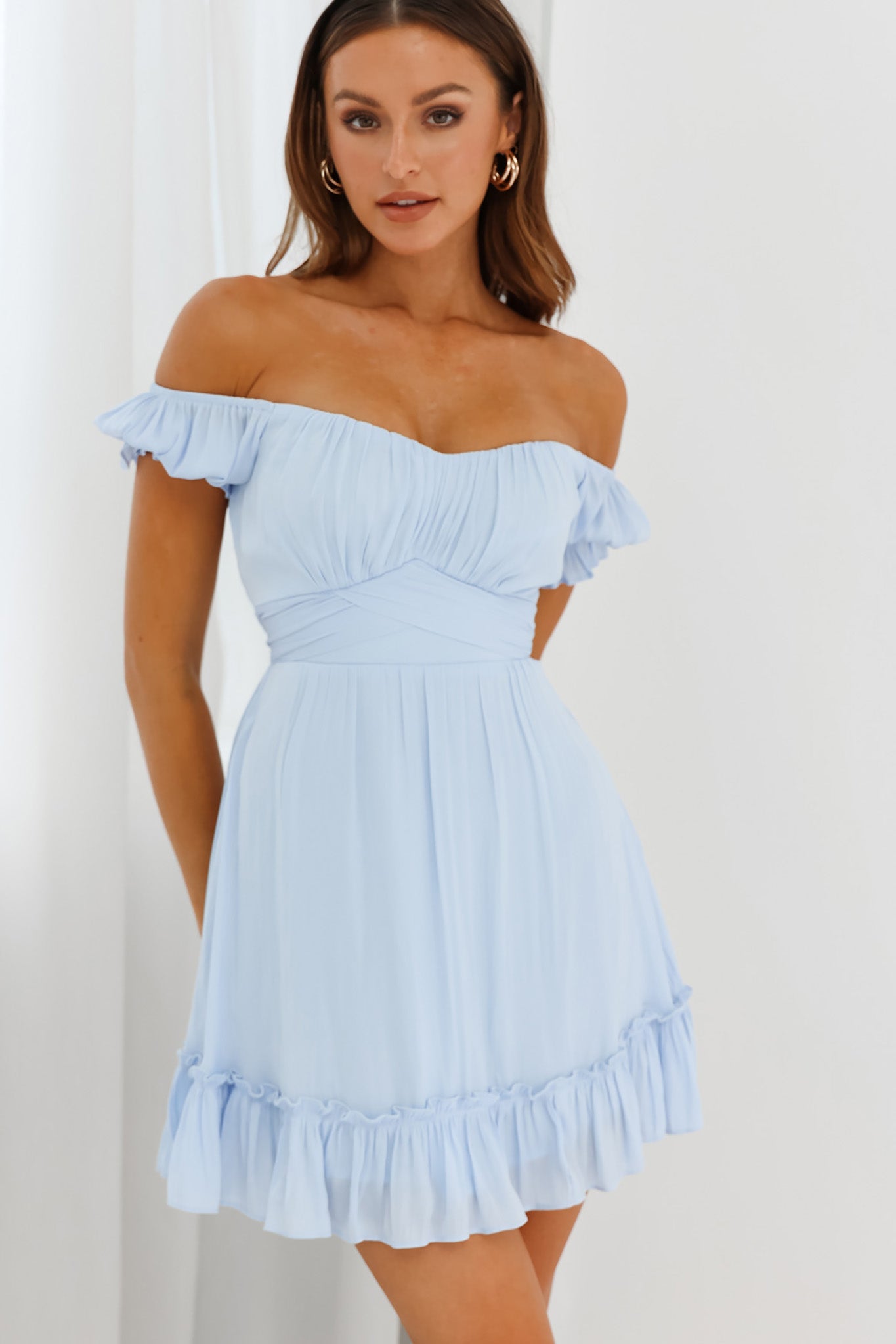 Linka Off-Shoulder Tie Back Dress Steel Blue-Maymioy