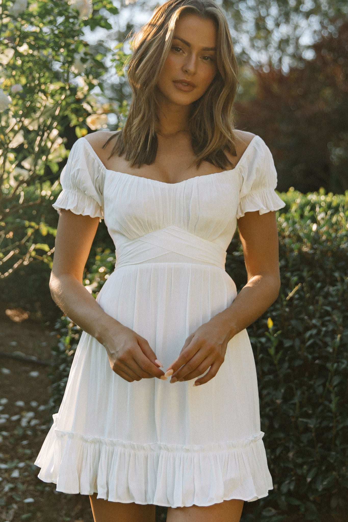 Linka Off-Shoulder Tie Back Dress White-Maymioy