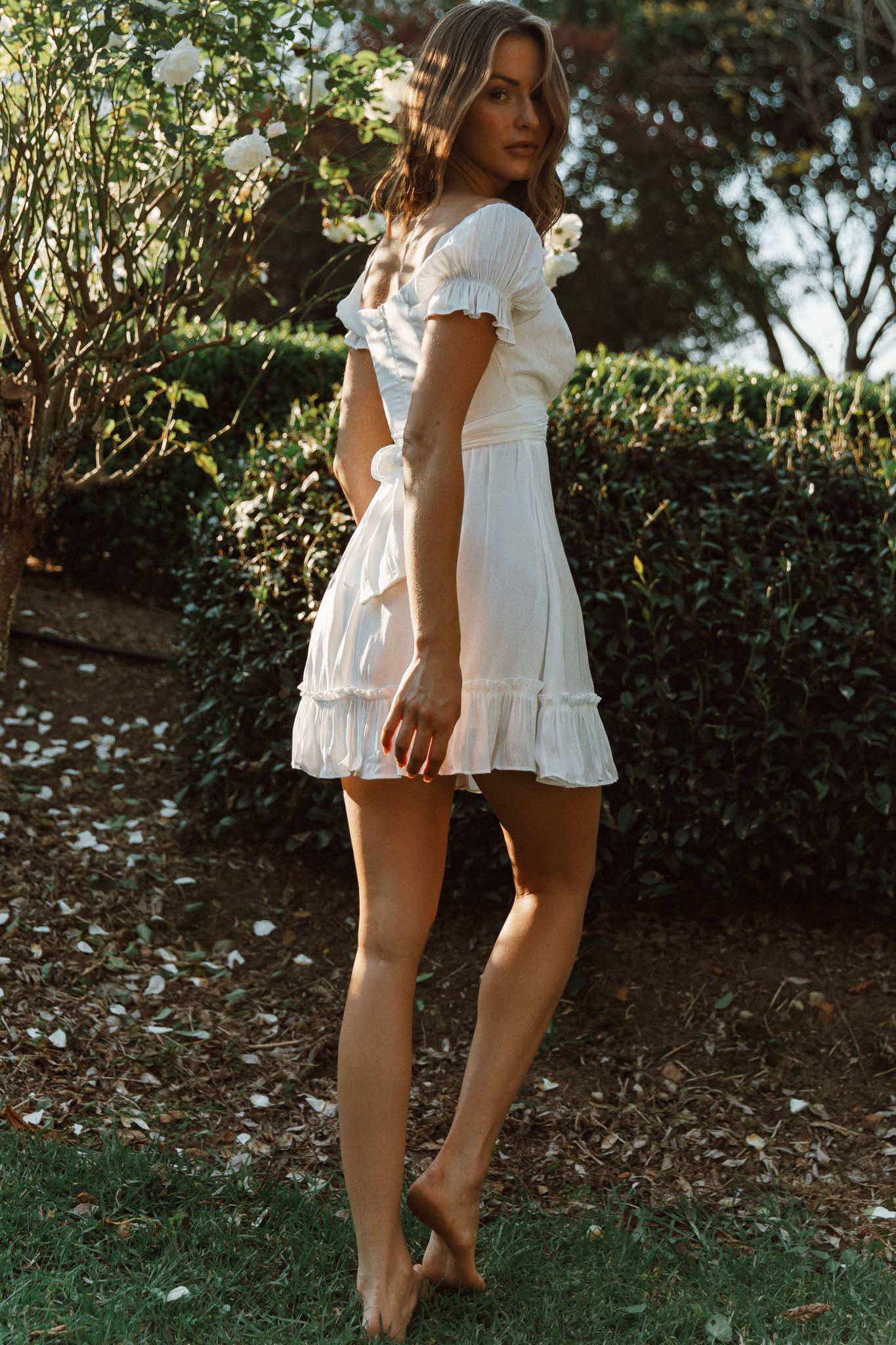 Linka Off-Shoulder Tie Back Dress White-Maymioy