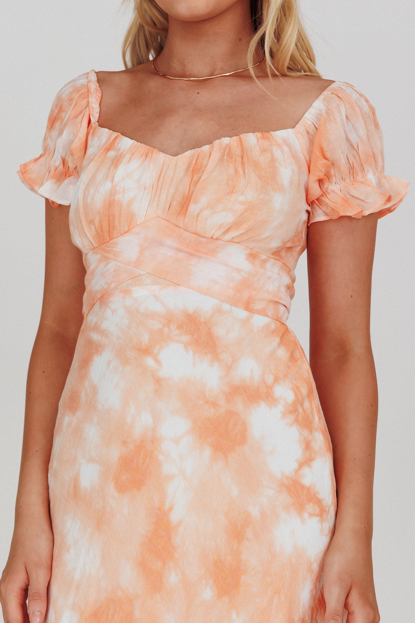 Linka Puff Sleeve Midi Dress Tie-Dye Orange-Maymioy