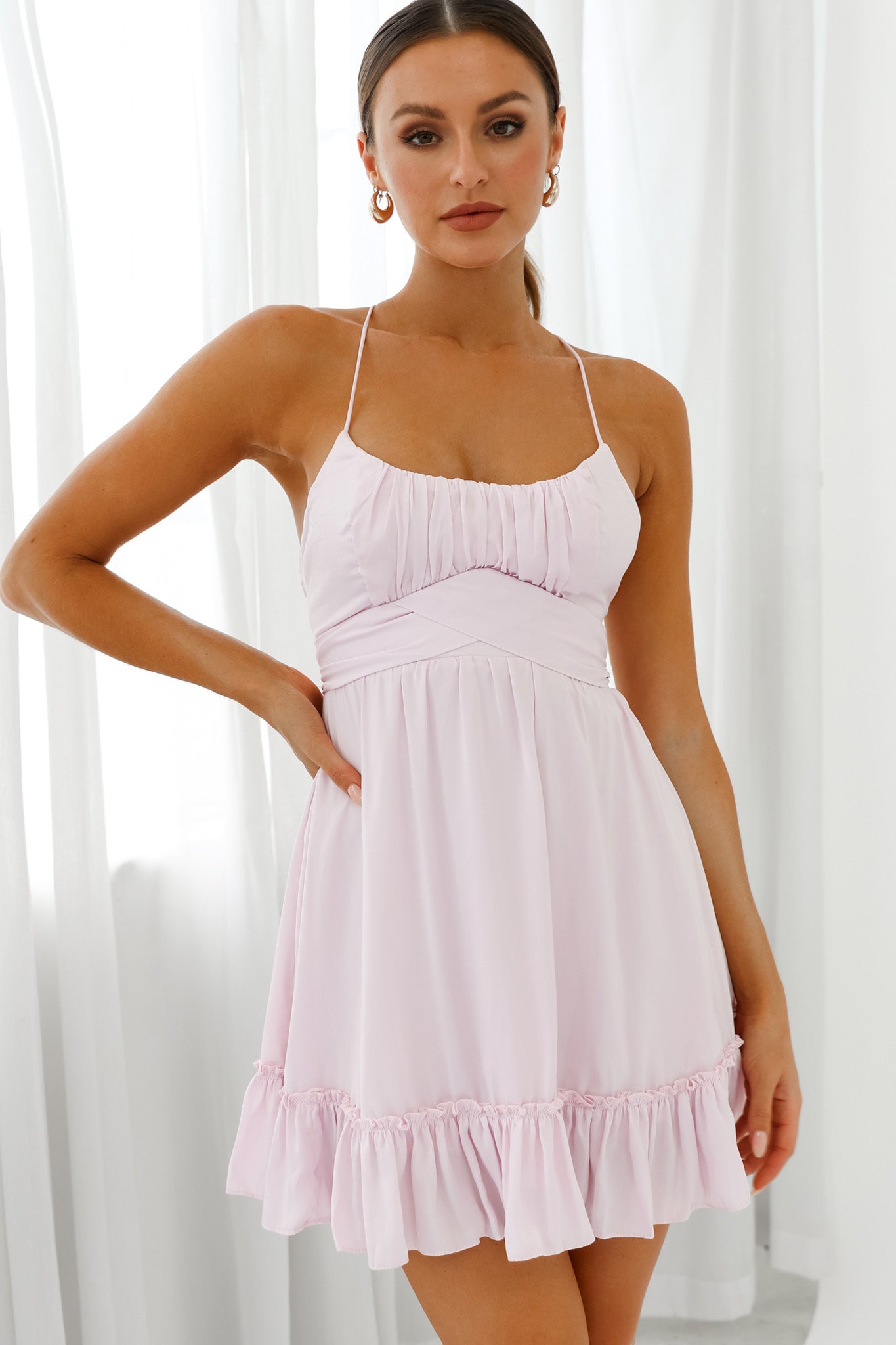 Linka Ruched Bust Criss-Cross Back Dress Light Lilac-Maymioy