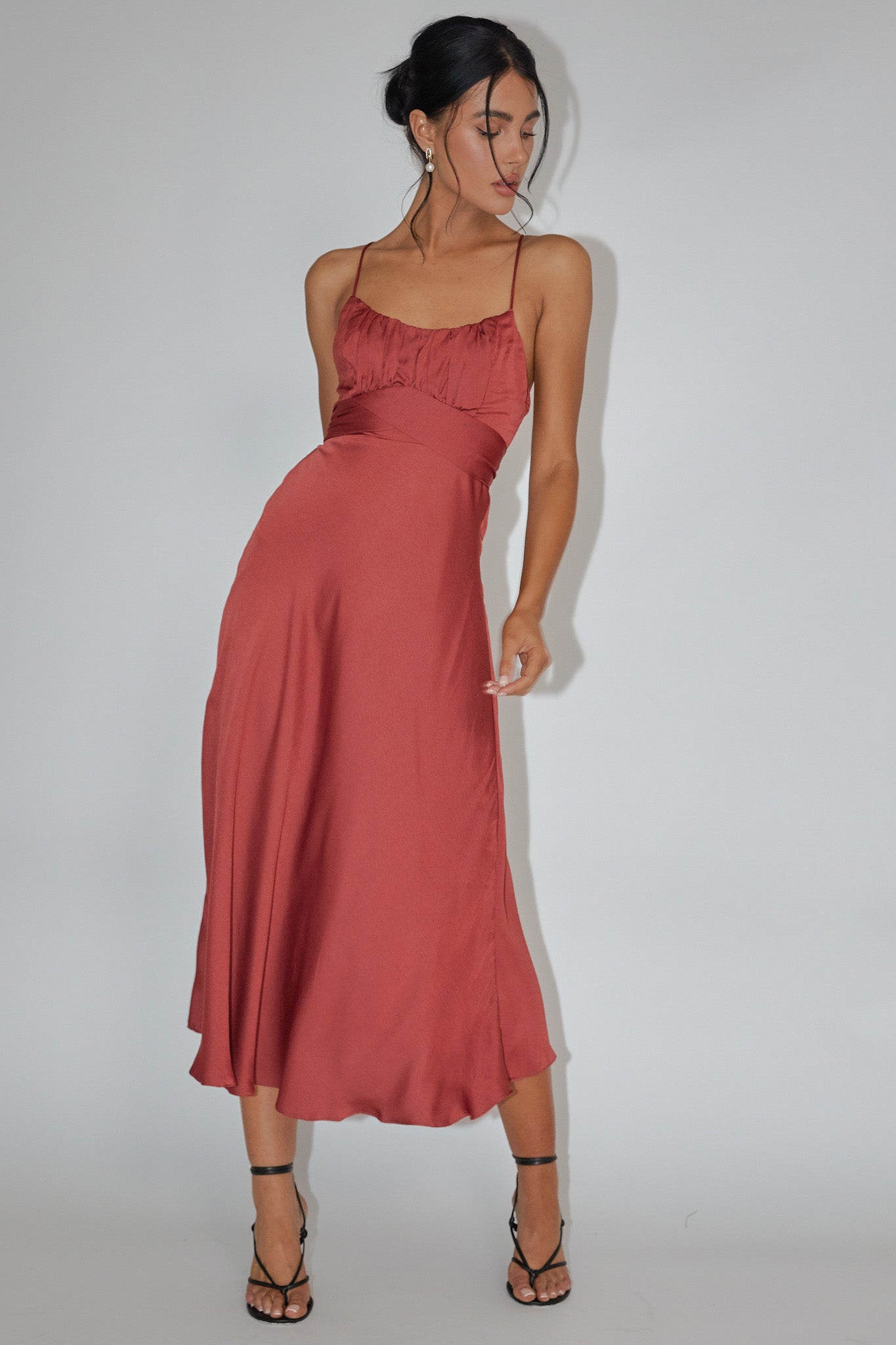 Linka Cami Strap Midi Dress Chocolate-Maymioy