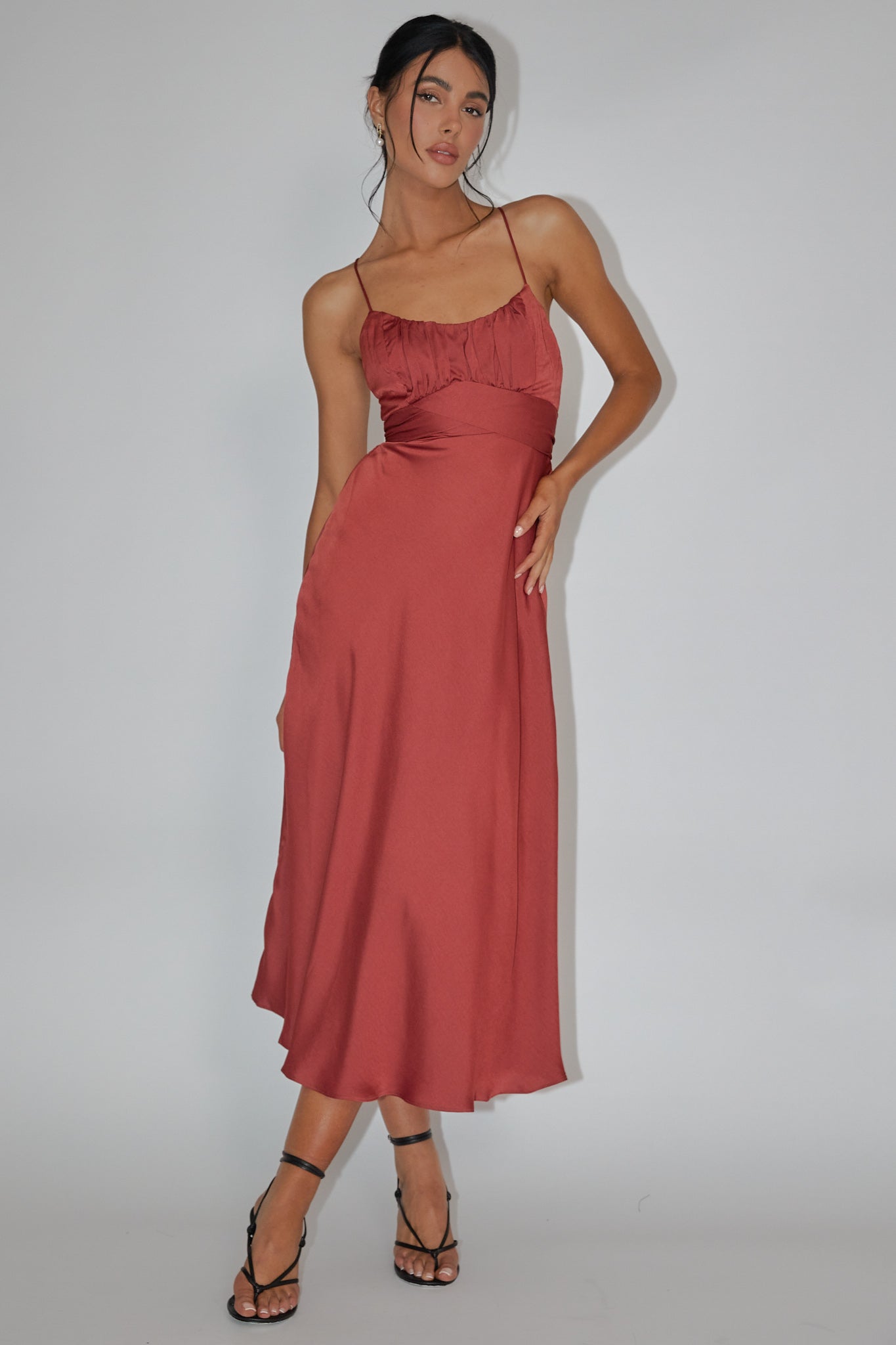 Linka Cami Strap Midi Dress Chocolate-Maymioy