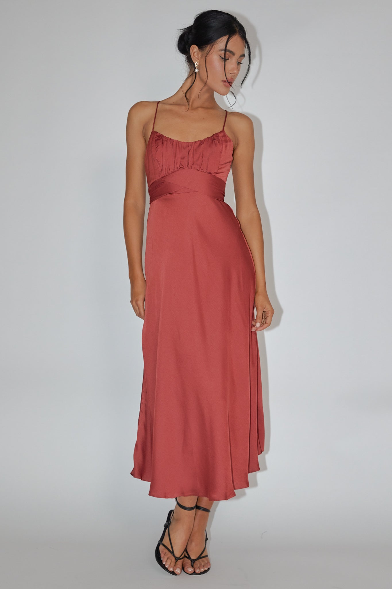 Linka Cami Strap Midi Dress Chocolate-Maymioy