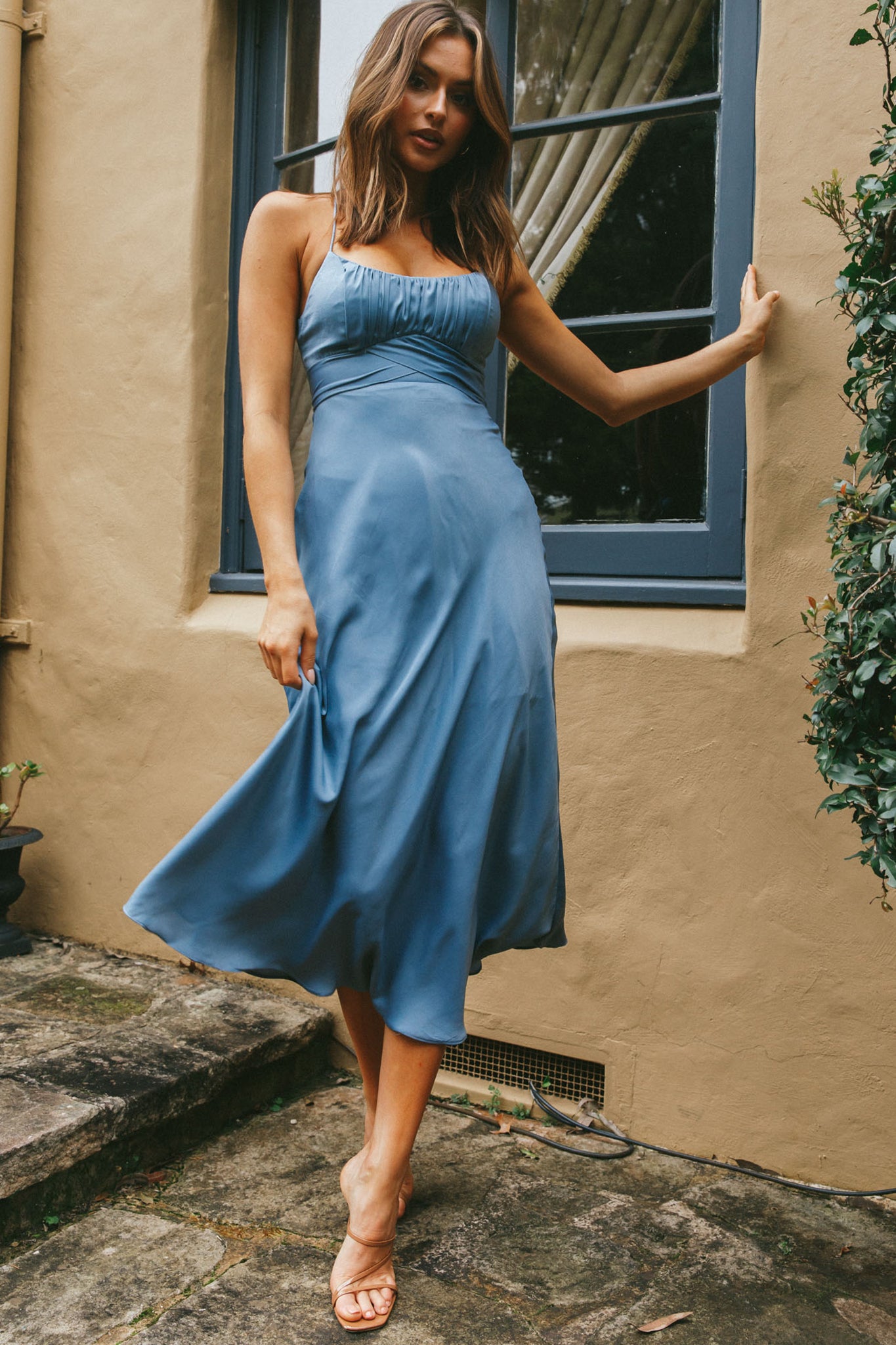 Linka Cami Strap Midi Dress Dusty Blue-Maymioy