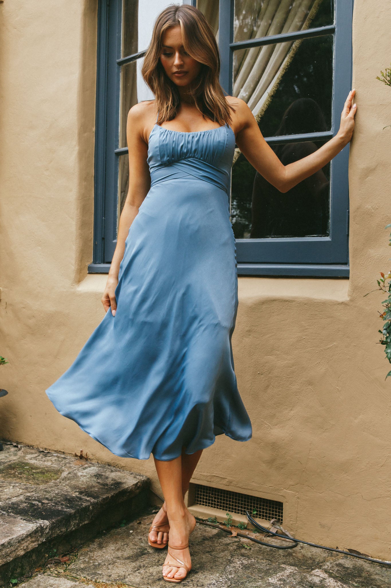 Linka Cami Strap Midi Dress Dusty Blue-Maymioy