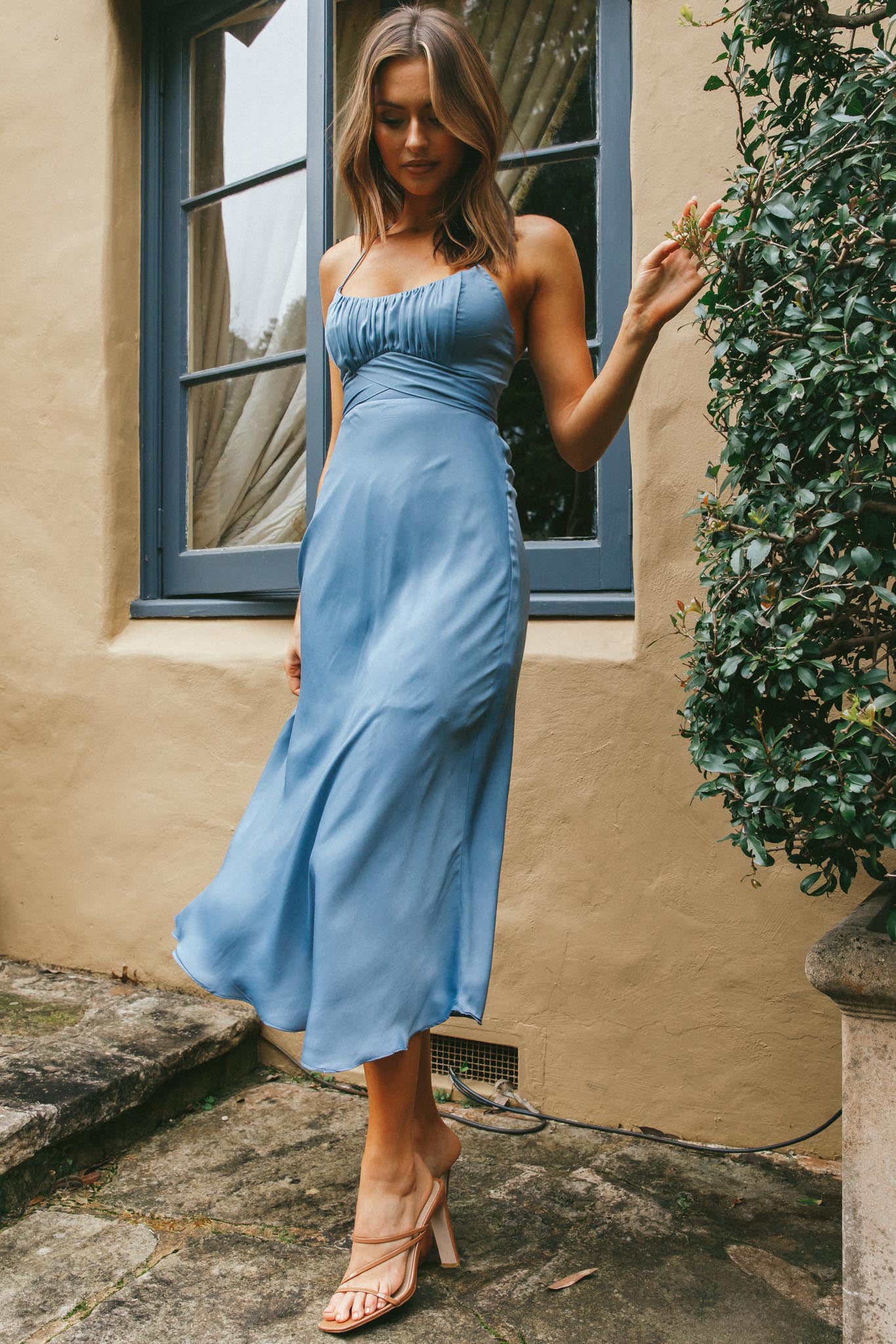 Linka Cami Strap Midi Dress Dusty Blue-Maymioy
