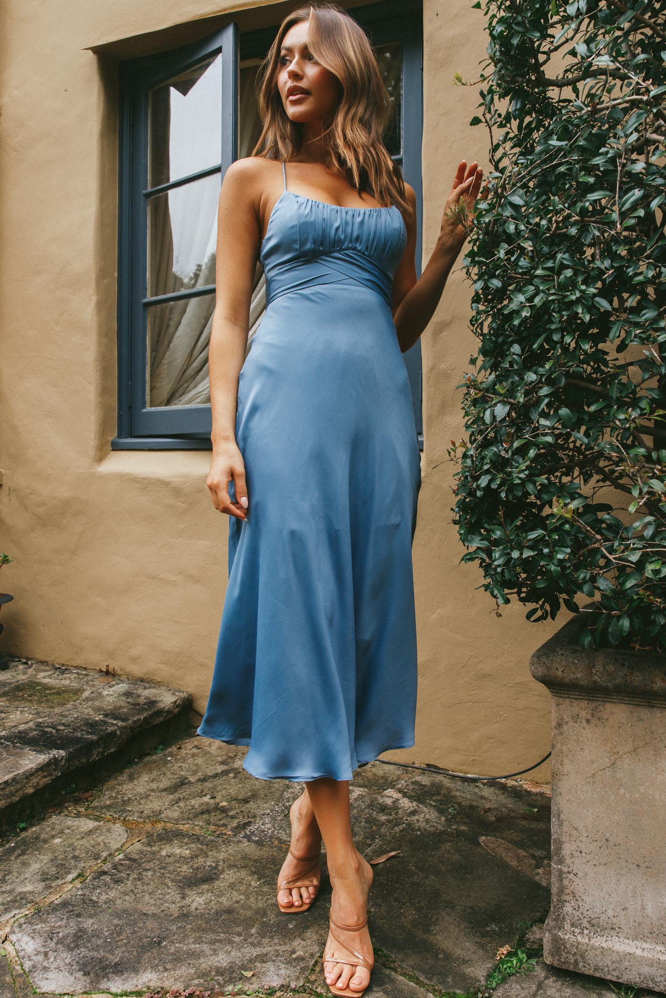 Linka Cami Strap Midi Dress Dusty Blue-Maymioy