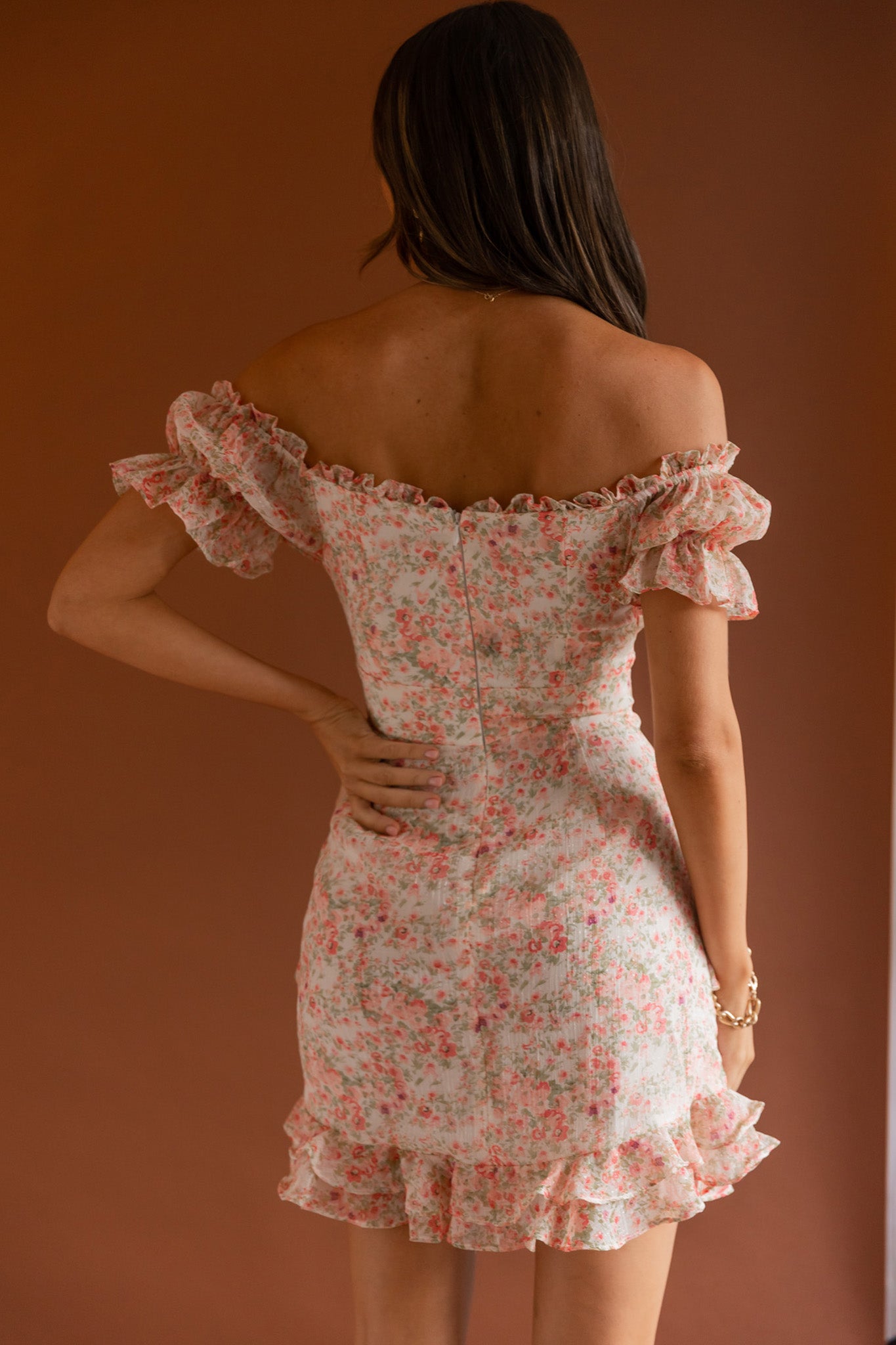 Linka Drawstring Detail Frill Dress Floral Blush-Maymioy