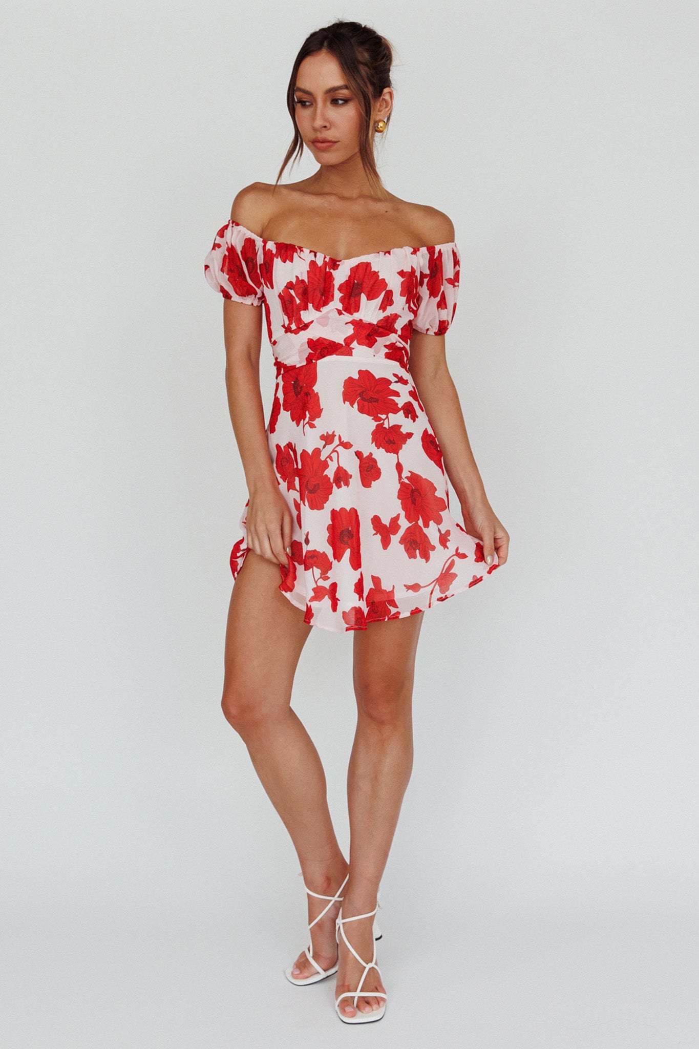 Linka Puff Sleeve Waist Tie Dress Floral Red-Maymioy