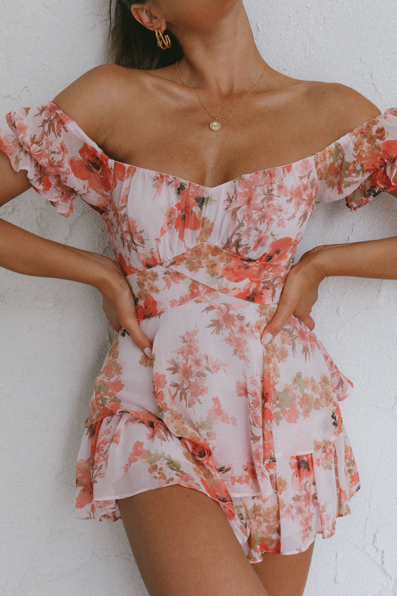 Linka Off-Shoulder Tie Back Romper Floral Pink-Maymioy