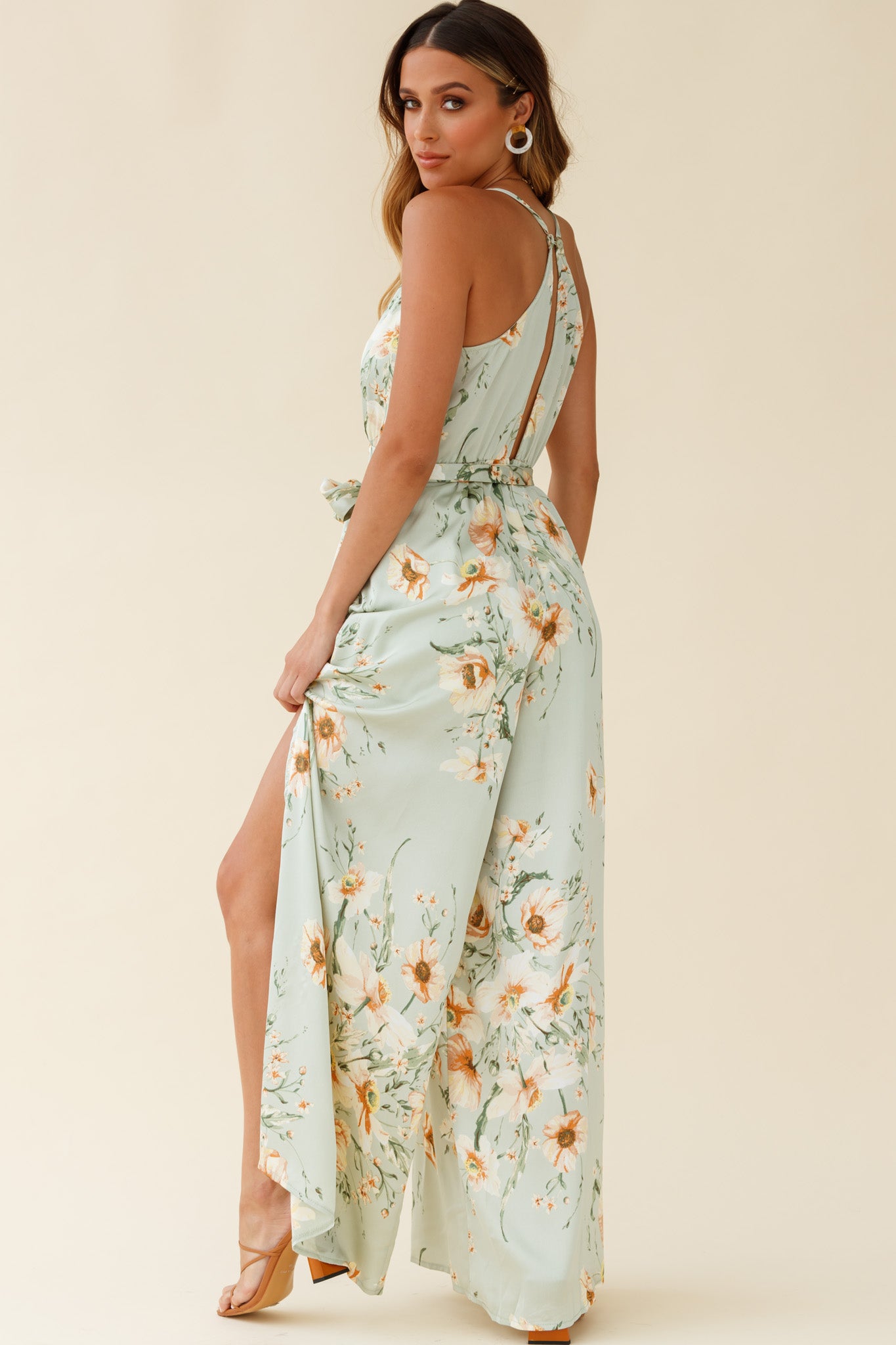 Miso Wide-Leg Cami Jumpsuit Poppy Print Pistachio-Maymioy