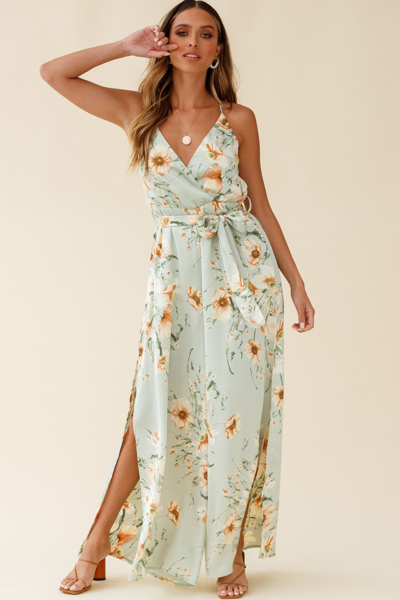 Miso Wide-Leg Cami Jumpsuit Poppy Print Pistachio-Maymioy