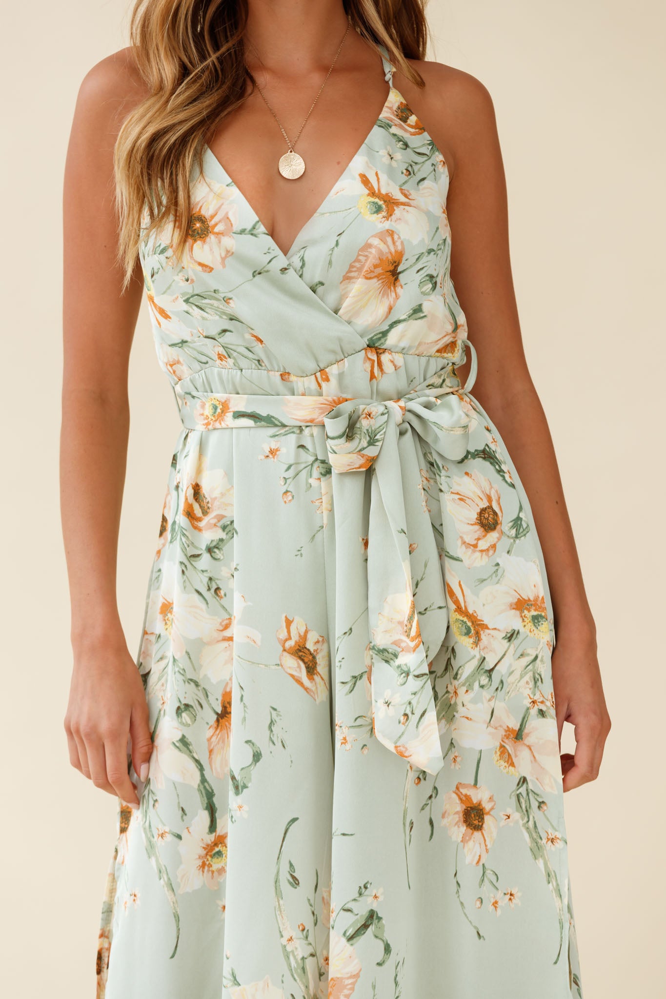 Miso Wide-Leg Cami Jumpsuit Poppy Print Pistachio-Maymioy
