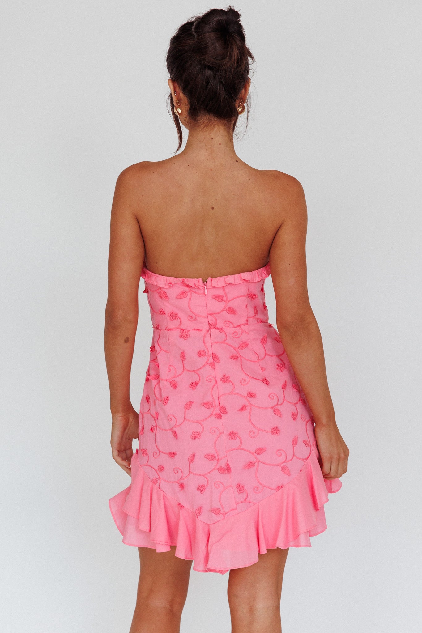 Cece Embroidered Bandeau Dress Hot Pink-Maymioy