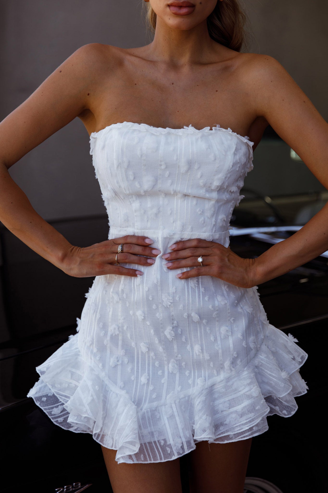 Cece Embellished Bandeau Dress White-Maymioy