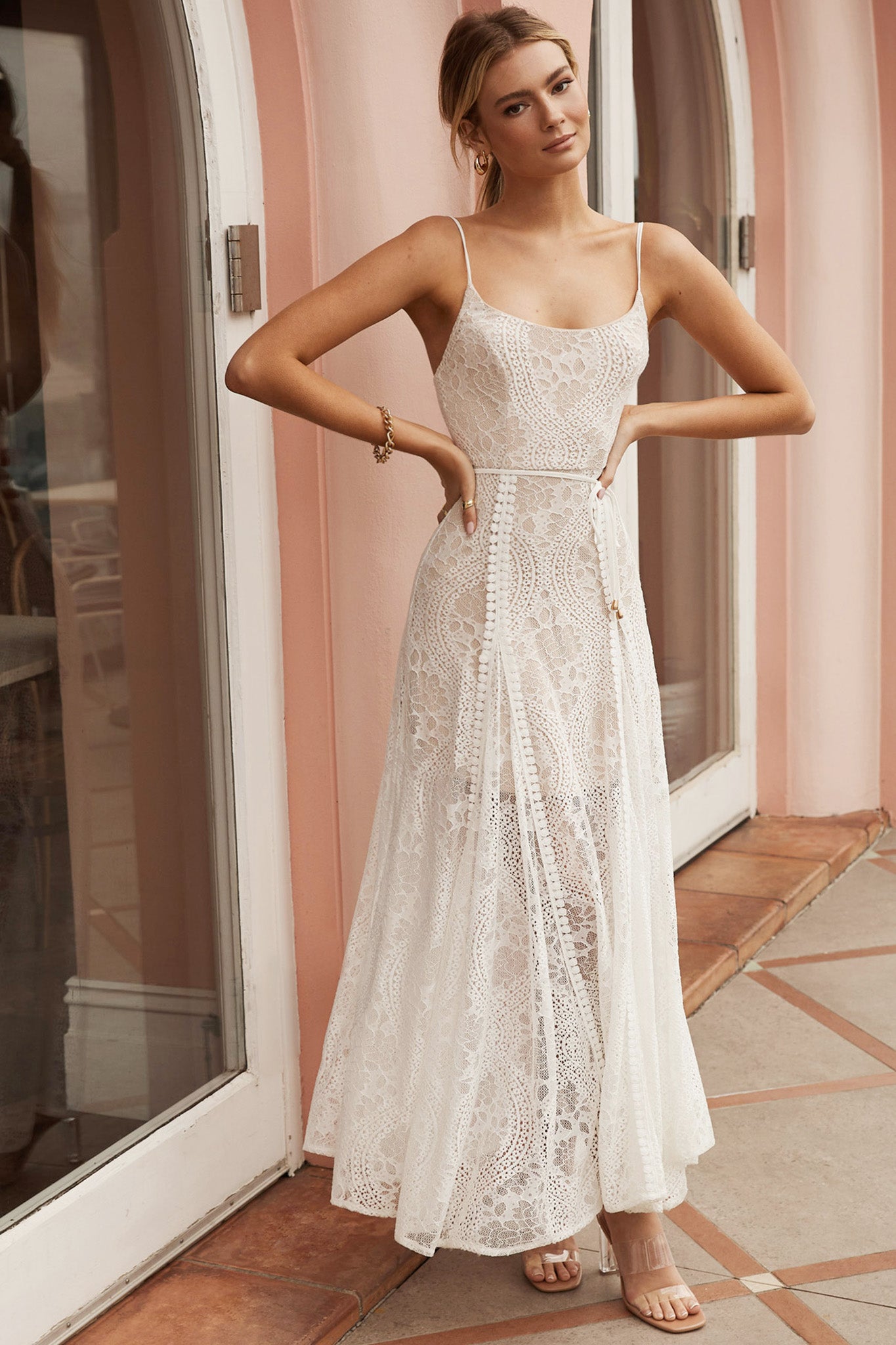 Palm Springs Lace Overlay Maxi Dress White-Maymioy