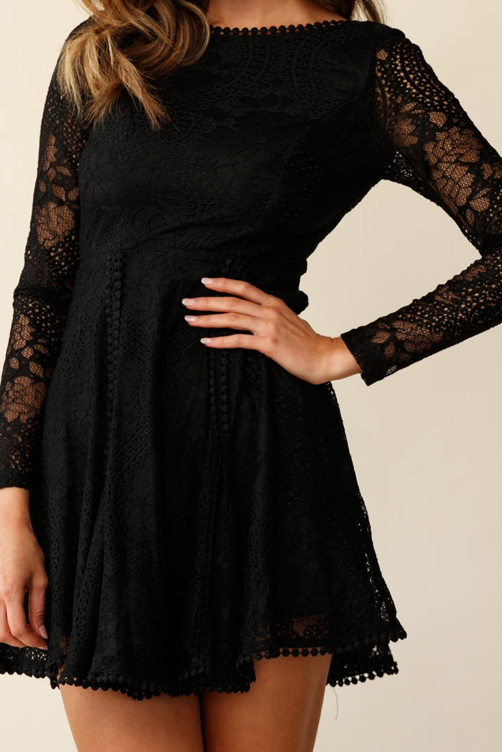 Palm Springs Lace Overlay Low Back Dress Black-Maymioy
