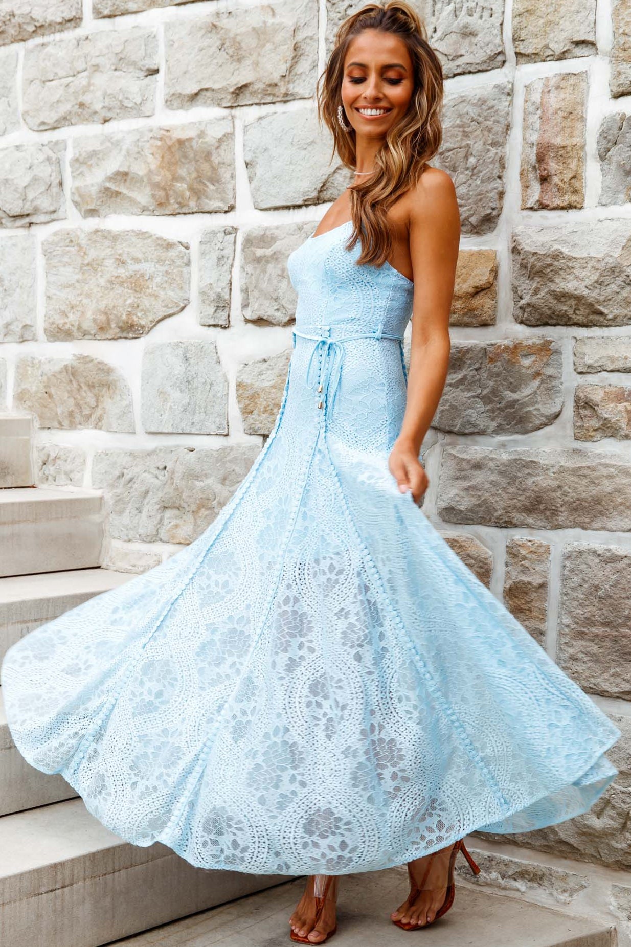 Palm Springs Lace Overlay Maxi Dress Blue-Maymioy