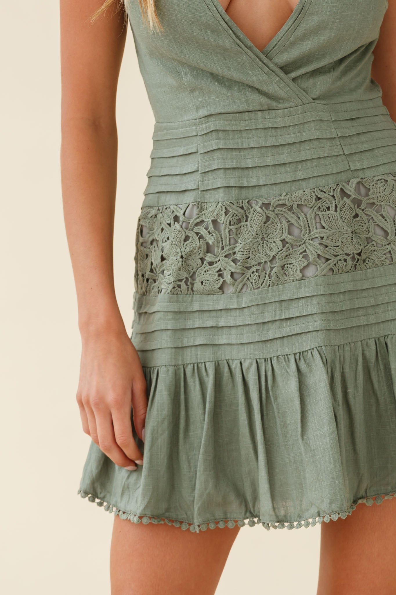 Storybook Cap Sleeve Pintuck Detail Dress Olive-Maymioy